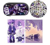 SUJEBRAN 3 Murders UziDrone Pencil Case Book Stickers, Cartoon Murders Murders UziDrone Pen Pouch Art Book 100-Decals Merch, Full Color Stationery Set (Multicolor01)