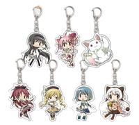SUJEBRAN 7 Madoka Magicas Keychain Anime Figures KanameMadoka Collection Acrylic Key Ring Fashion Bag Charms