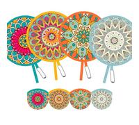 SUJJY 4 Pack Assorted Mandala Pattern Hand Fan Foldable, Multi-Role Round Handheld Fans for Travel, Events, Indoor & Outdoor (Mandala)