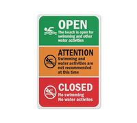 SUJN ART Beach Sign Open Attention Closed Sign 12x16 Inches Rust Free Aluminum Easy To Read & Sturdy Keep Out Outdoor Metal Signs For Home Farm Yard