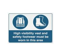 SUJN ART High Visibility Vest And Safety Footwear Must Be Worn Sign Signs Outdoor, Uv Printed Aluminum 12x16 Inches, Weatherproof And Security Signs For Home Or Business