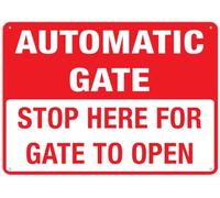 SUJN ART Stop Here For Gate To Open Sign For Business 8"X12" Rust Free Aluminum Uv Printed,4 Pre-Drilled Holes.Durable/Weatherproof