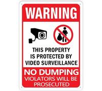 SUJN ART Warning Property Protected By Video Surveillance No Dumping Outdoor Metal Sign - 12 X 8 Metal Signs For Business, Workplace, Office, Home, Delivery Signs, Road Signs, Garden Signs