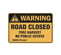 SUJN ART Warning Road Closed Tree Harvest No Public Access Landscape Sign Warning Tin Sign Home Kitchen Farm Garden Garage Wall Decor 12X8Inch