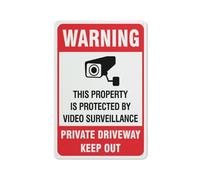 SUJN ART Warning This Property Is Protected By Video Surveillance Private Drive Sign Metal Signs 12X8 Inch Rust Free Aluminum,Uv Ink Printing,Durable/Weatherproof Outdoor For Home