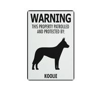 SUJN ART Warning This Property Patrolled And Protected By Koolie Sign 12x16 Inches Rust Free Aluminum Signs Outdoor, Metal Tin Sign For Home, Business, Yard