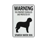 SUJN ART Warning This Property Patrolled And Protected By Spanish Water Dog Sign 12X8 Inches Metal Aluminum Signs, Weather Resistant, Weatherproof, Indoor Or Outdoor