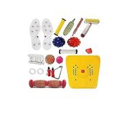 SUJOK AHCS Acupressure Massager Sujok Therapy Tools Combo Kit For Stress & Pain Relief - Natural Care with Bio-Magnetic Power Foot Mat Shoe Sole (Cut to Size)+Foot Roller-Pyramidal Cuts-Wooden