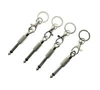 Sujosa 4pcs Guitar and Bass Plug Keychains for Wall Mountable Amp Cable Key Holder Kit, Audio Type Electric Bass Amplifier Connector Key Rings, Music Enthusiasts Audiophiles Accessories (Silver)
