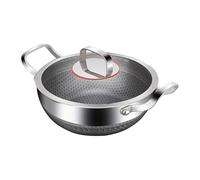 SUJOSAJU 30cm Stainless Steel Nonstick Wok Pan with Lid and Dual Handles,Durable & Easy to Clean,Cooking Pan Works on Induction