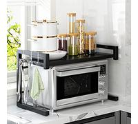 SUJOSAJU Expandable Microwave Oven Rack,Space-Saving Kitchen Shelf with Storage Organizer,Kitchen Countertop Over Microwave Stand Shelf Unit(Black,60x36x46cm)