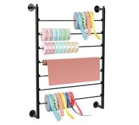 SUJOSAJU Wall Mounted Craft Ribbon Organiser, 7-Tier Storage Rack for Sewing Threads, Wrapping Paper, Crochet Yarn & Florist Tape | Space-Efficient Mesh Design