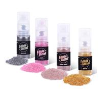 Sujoygar® Edible Glitter Spray for Drinks, Cakes, Cookies, Cocktails | 5g * 4 Colors Set | Gold Silver Pink & Rose Gold Luster Dust Edible | Cake Glitter Edible Spray for Party Decorations