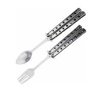 Sujurio 1 Set Spoon and Fork Set Butterfly Fork and Spoon Set Outdoor Foldable Utensils for Kitchen BBQ