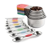 Sujurio 16Pc Magnetic Stainless Steel Measuring Cups&Spoons Set, 7 Heavy Duty Cups,8 Double Sided Spoons with Leveler Multicolor