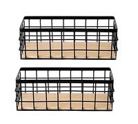 Sujurio 2Pack Metal Storage Basket with Wood Base,Decorative Baskets for Home Storage,Wire Basket for Organizing Small Tableware