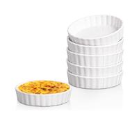 Sujurio 5 Oz Creme Brulee Ramekins, Round Fluted Quiche Dishes Tart Pan, Oven Safe Ramekins for Baking, Souffle, Ramekins 6 Pack