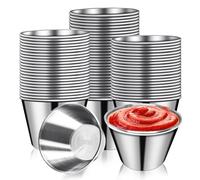 Sujurio 50 PCS Metal Sauce Cups 2.5oz Ramekins, Stainless Steel Dipping Sauce Cups Reusable Metal Condiment Container