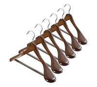 Sujurio Wide Shoulder Wooden Hangers 6 Pack with Non Slip Pants Bar - Smooth Finish Solid Wood Suit Hanger Coat Hanger