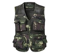 Sukany Men's Mesh Fishing Vest Utility Multi-Pocket Outdoor Work Shooting Safari Travel Photography Vest Green Camouflage S