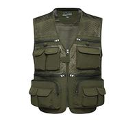 Sukany Men's Mesh Fishing Vest Utility Multi-Pocket Outdoor Work Shooting Safari Travel Photography Vest Army Green M