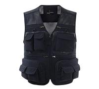 Sukany Men's Mesh Fishing Vest Utility Multi-Pocket Outdoor Work Shooting Safari Travel Photography Vest Blue XL