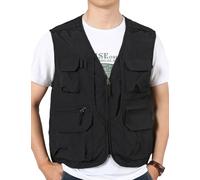 Sukany Men's Summer Utility Safari Fishing Vest Travel Cargo Work Shooting Military Waistcoat Lightweight Sleeveless Adventurer Gilet Multi Pocket Jackets Black L