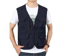 Sukany Men's Summer Utility Safari Fishing Vest Travel Cargo Work Shooting Military Waistcoat Lightweight Sleeveless Adventurer Gilet Multi Pocket Jackets Blue S