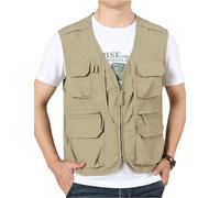 Sukany Men's Summer Utility Safari Fishing Vest Travel Cargo Work Shooting Military Waistcoat Lightweight Sleeveless Adventurer Gilet Multi Pocket Jackets Khaki L