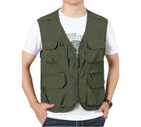 Sukany Men's Summer Utility Safari Fishing Vest Travel Cargo Work Shooting Military Waistcoat Lightweight Sleeveless Adventurer Gilet Multi Pocket Jackets Army Green S