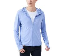 Sukany Men's UPF 50+ Sun Protection Hoodie Lightweight Athletic UV Jacket Running Thin Zip Up Outdoor Hiking Long Sleeve SPF Shirt with Thumb Holes Blue M