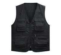 Sukany Men's Vest Utility Shooting Safari Travel Cargo Outdoor Lightweight Work Photo Vest with Pockets Black S