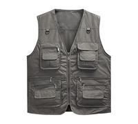 Sukany Men's Vest Utility Shooting Safari Travel Cargo Outdoor Lightweight Work Photo Vest with Pockets Dark Grey L