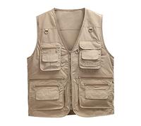 Sukany Men's Vest Utility Shooting Safari Travel Cargo Outdoor Lightweight Work Photo Vest with Pockets Khaki 2XL