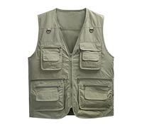 Sukany Men's Vest Utility Shooting Safari Travel Cargo Outdoor Lightweight Work Photo Vest with Pockets (Army Green,S)