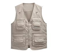 Sukany Men's Vest Utility Shooting Safari Travel Cargo Outdoor Lightweight Work Photo Vest with Pockets Beige S