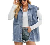 Sukany Women's Casual Denim Vest Sleeveless Button Down Waistcoat Oversized Distressed Jean Jackets Blue M