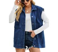 Sukany Women's Casual Denim Vest Sleeveless Button Down Waistcoat Oversized Distressed Jean Jackets Dark Blue L