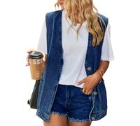 Sukany Women's Casual Vintage Denim Vest Button Down Sleeveless Gilet Oversized Jean Waistcoat Dark Blue M