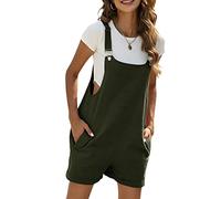 Sukany Women's Summer Casual Cotton Linen Short Overalls Adjustable Straps Bib Shortalls with Pockets Army Green S