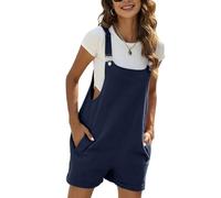 Sukany Women's Summer Casual Cotton Linen Short Overalls Adjustable Straps Bib Shortalls with Pockets Blue S