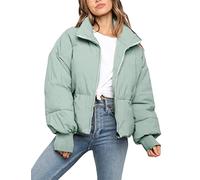 Sukany Women's Winter Casual Padded Full Zip Stand Collar Long Sleeve Puffer Jackets Coat Short Down Warm Quilted Jacket Grass Green XS