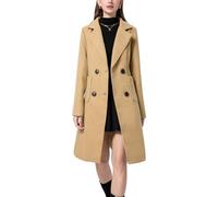 Sukany Women's Winter Wool Blend Coat Notched Collar Double Breasted Lapel Mid Long Jacket Outwear Camel XL