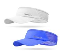 Sukeen 2 Pack Sports Sun Visor Men Women Lightweight Packable Cooling Stretchy Visor Hat for Running, Tennis, Golf White/Blue, White/Blue, One size