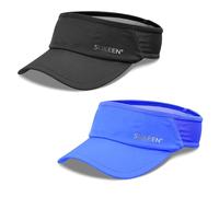 Sukeen 2 Pack Sports Sun Visor Women Men Lightweight Packable Stretchy Visor Hat for Golf, Tennis, Running, Daily Wear, Black/Blue, One size