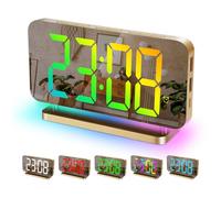 Sukeen Alarm Clock, 7.4" LED Digital Clock, Mirror Clock with 11 Colors Time Display, 10 Modes RGB Night Light, USB C Charger Port,Volume, Brightness, Bedside Clock for Teens Bedroom Home Decor-Gold