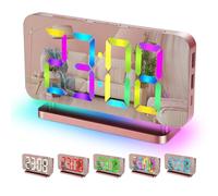 Sukeen Alarm Clock, 7.4" LED Digital Clock, Mirror Clock with 11 Colors Time Display, 10 Modes RGB Night Light, USB C Charger Port,Volume, Brightness, Bedside Clock for Bedroom Home Decor-Rose Gold