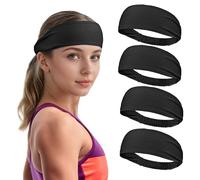 Sukeen Cooling Headbands for Women 4 Pack, Instant Cooling, Moisture Wicking Non-Slip Sweatbands for Women, Elastic Sweat Bands Headbands for Running Yoga Gym Athletic Sports Workouts, Black