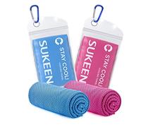 Sukeen Cooling Towel, 2 Pack Towels for Neck, Soft Breathable Sweat Towel Gym Stay Cool Ice Microfibre Men Women Work Out Sports Yoga Golf (40''x12''), Light Blue/Rose Red