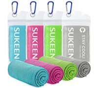 Sukeen Cooling Towel, 4 Pack Cooling Towels for Neck, Soft Breathable Sweat Towel Gym Towel, Microfibre Cool Towel for Men Women Work Out Sports Yoga Golf (40''x12''), Lake Blue/Rose Red/Green/Gray